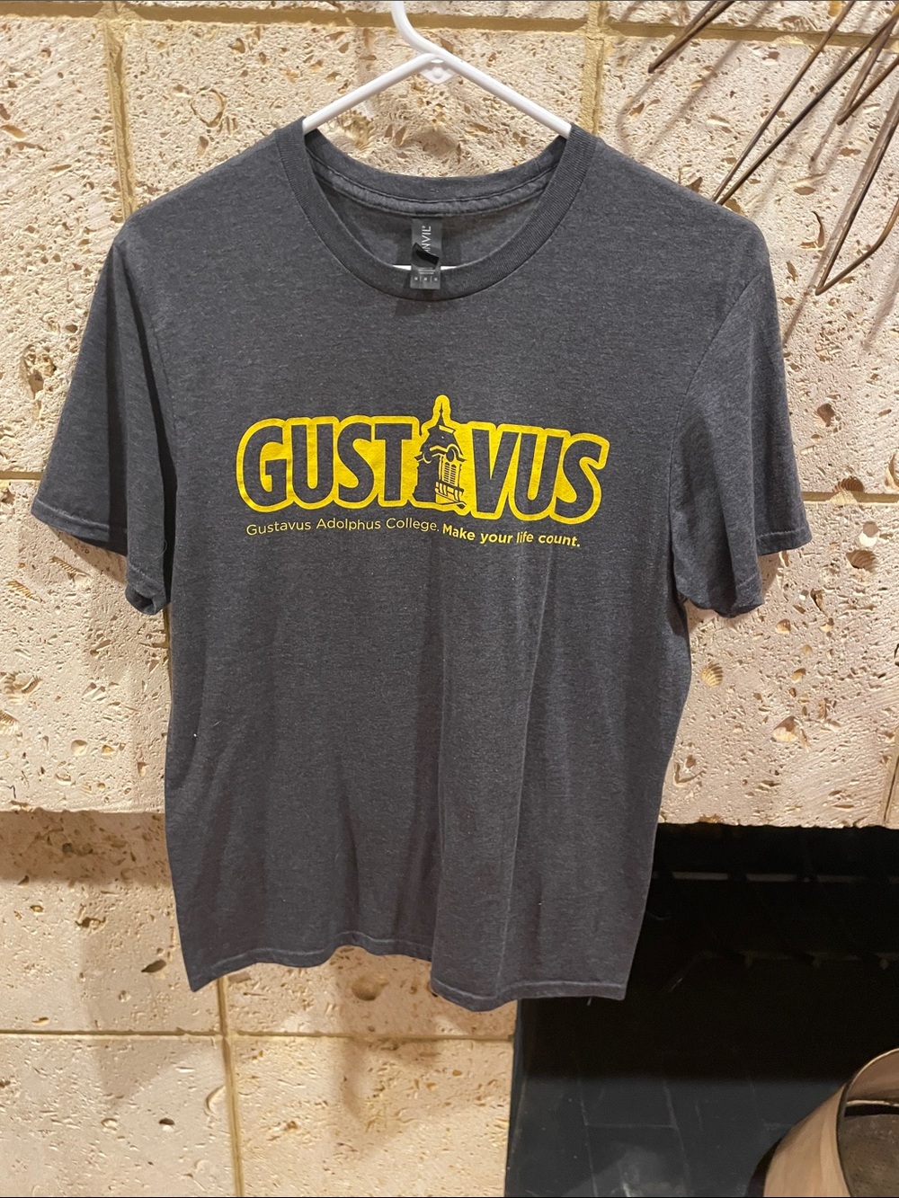 Short Sleeve Graphic Tee in Charcoal with Yellow Logo